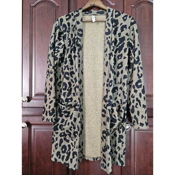 Tickled Teal Open Knit Animal Print Cardigan sz small - Picture 1 of 6